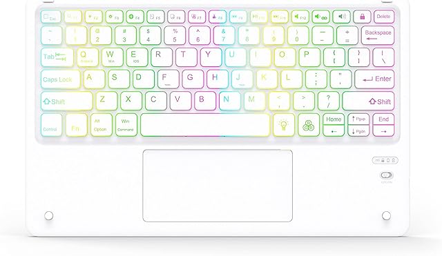 Bluetooth Keyboard with Touchpad,Mini Wireless Tablet Keyboard 7 Colors Backlit Compatible with Windows/Android/iOS, Stable Connection Keyboard for iPad,iPhone,Samsung,Huawei,Xiaomi,White