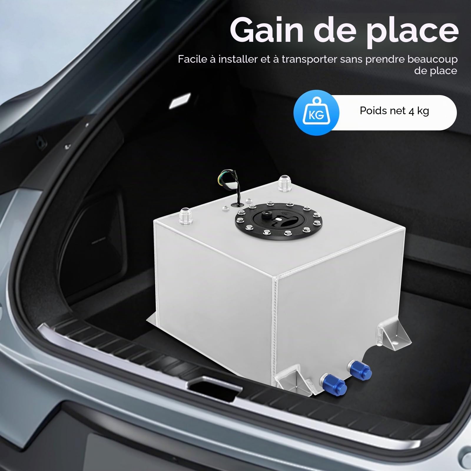 Réservoir de carburant universel en aluminium 20 l avec capteur de niveau d'huile 0-90 Ohms pour voiture de course SUV