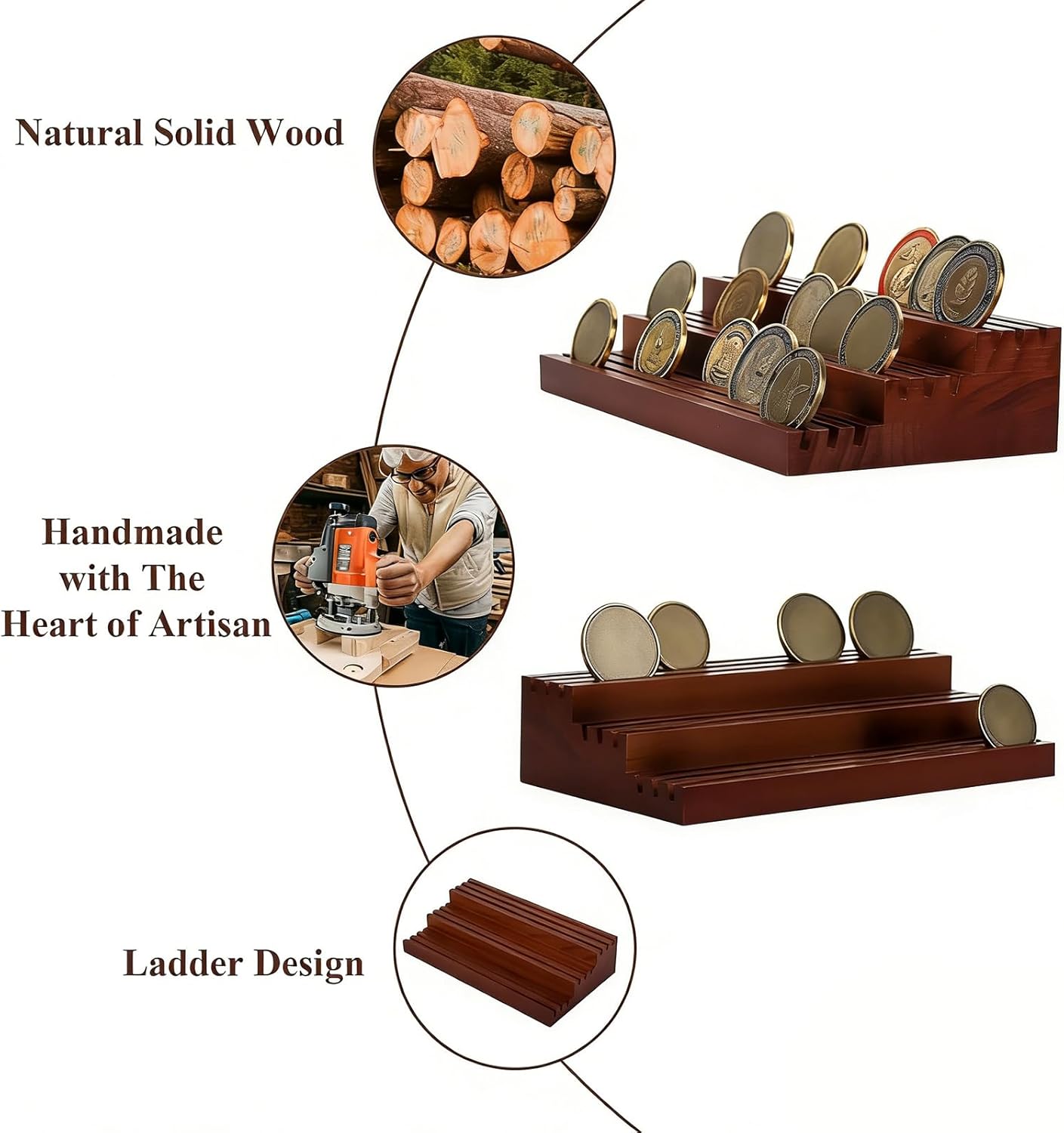 Sturdy Wood Trapezoid Coin Display Holder Multi Layer Structure Sturdy Base Perfect for Secure Storage Collectors Stand