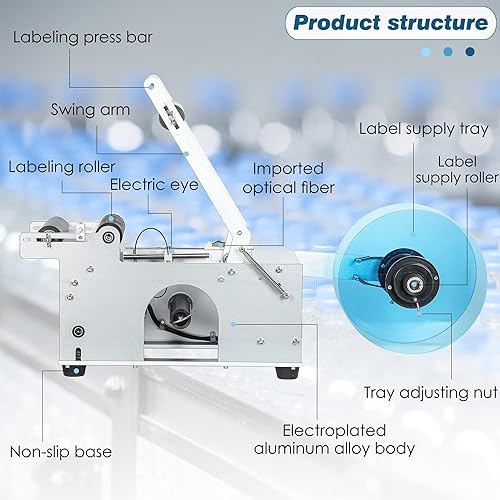 Miniatura 4 de Hanchen Etiquetadora semiautomática de botellas redondas, LT-50, 20-40pcs/min, botella de 0.591-4.724 in, etiqueta de 0.984-5.906 in, 46.3 lbs
