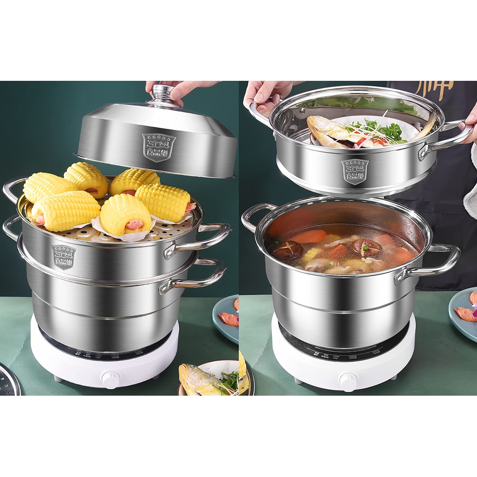 Dampfgartopf/Suppentopf/Edelstahl 304 In Lebensmittelqualität,Einteiliger Energiesammeltopfboden,Gedämpfte Meeresfrüchte,Hühnersuppe,Brei