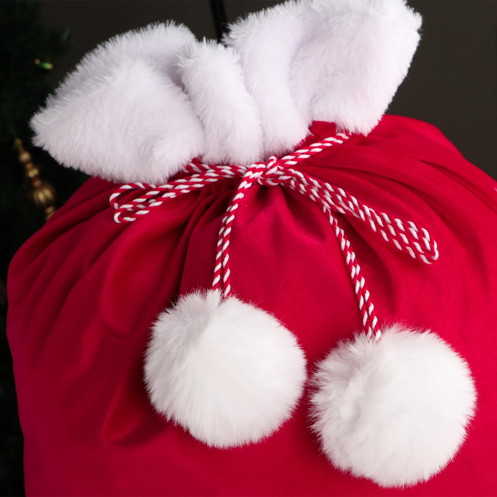 BETESSIN Weihnachtssack Groß 50x70cm - Geschenkesack aus Stoff - Weihnachtsbeutel Rot - Nikolaussack für Weihnachtsmann Zubehör