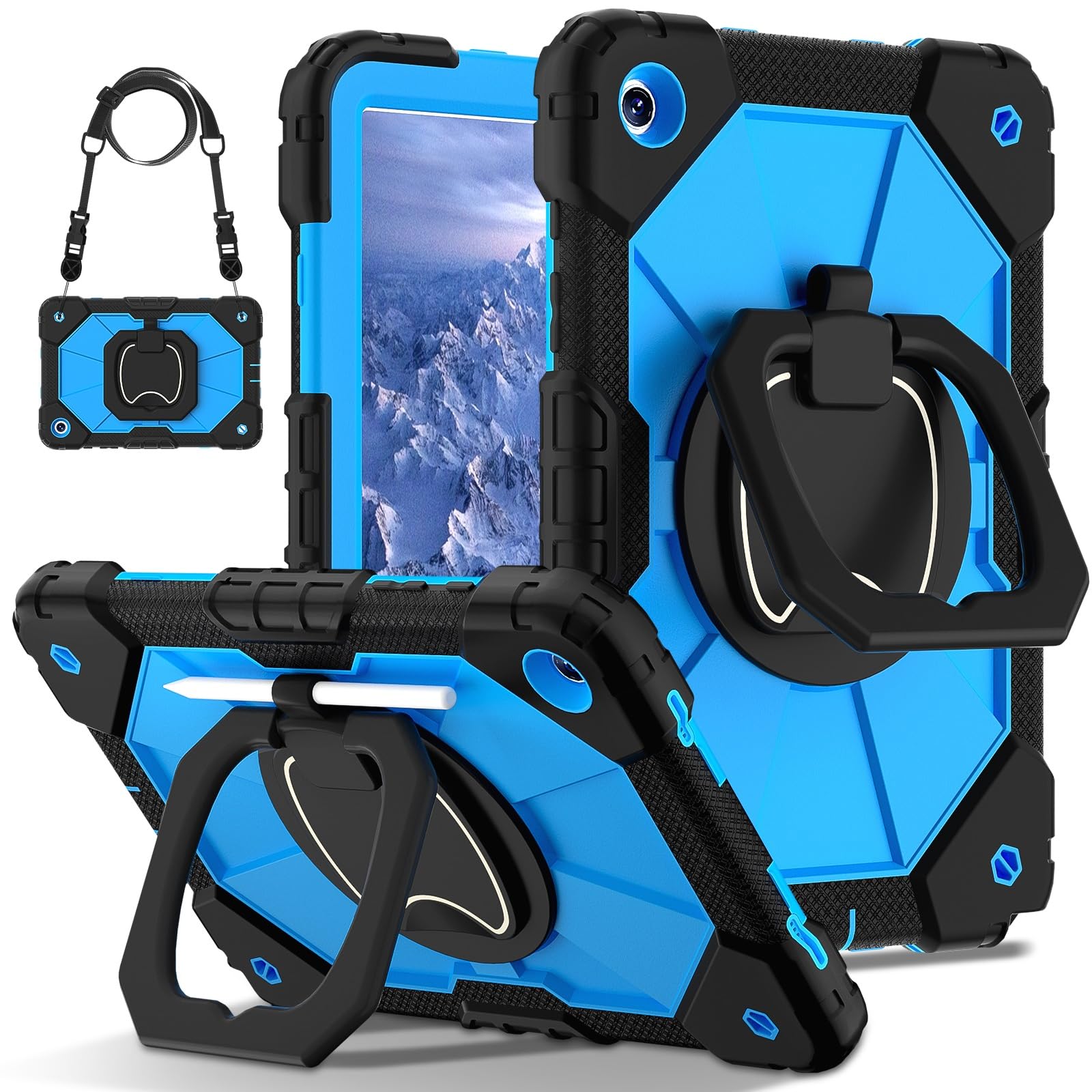 Custodia anti-ingiallimento per tablet Custodia for Samsung Galaxy Tab A11+/A11 Plus 11 pollici (2025) Robusta custodia antiurto, protettiva W 360 Cavalletto girevole+Cinghia da polso+Tracolla(Blue 2)