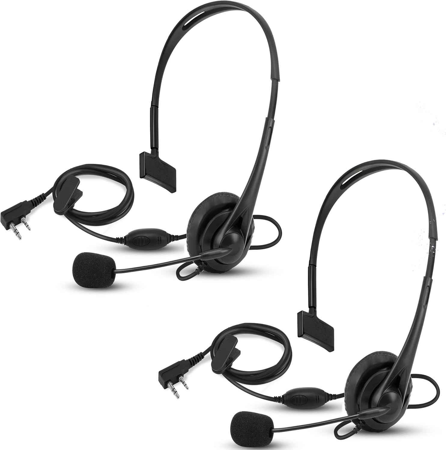 SAMCOM HSK01 Single Headset with PTT & Boom Mic - 2.5mm with 3mm 2 Pin K Plug for FPCN10A FPCN30A FPCN20A Two-Way Radios, Walkie Talkies Overhead Earpiece for Security （Wired, 2 Pack