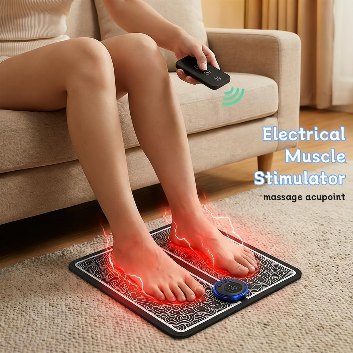 Foot Massager with Remote Control, Foot Stimulating Massage Mat Improves and Promotes Muscle Stimulator for Neuropathy & Recovery, 8 Modes 19 Levels, Foot Mat System for Pain Relief
