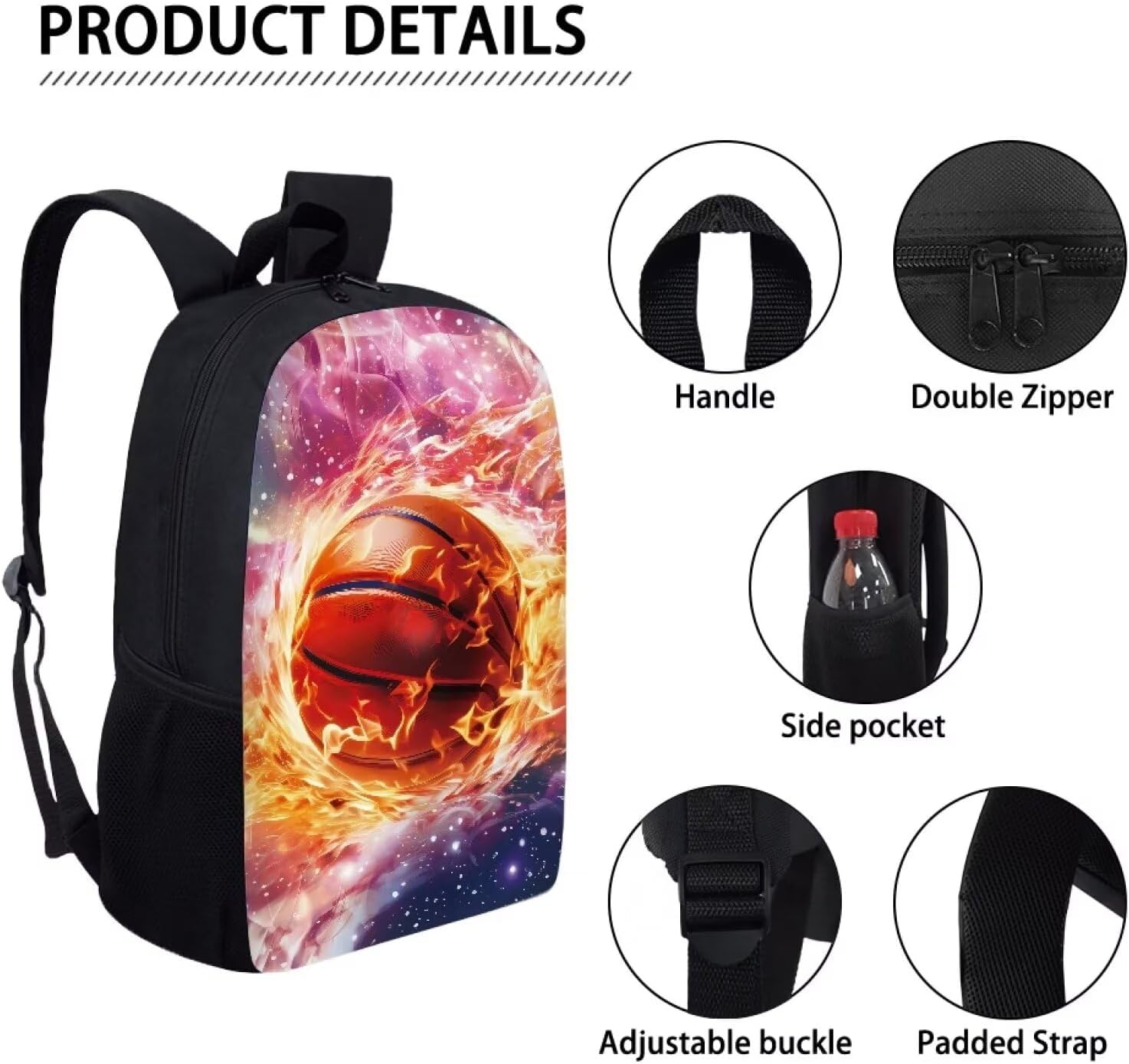 AmzPrint Boy School Backpack For Elementary Middle School Bookbag Teenager Lightweight 17 Inch Carry On Basketball Backpack