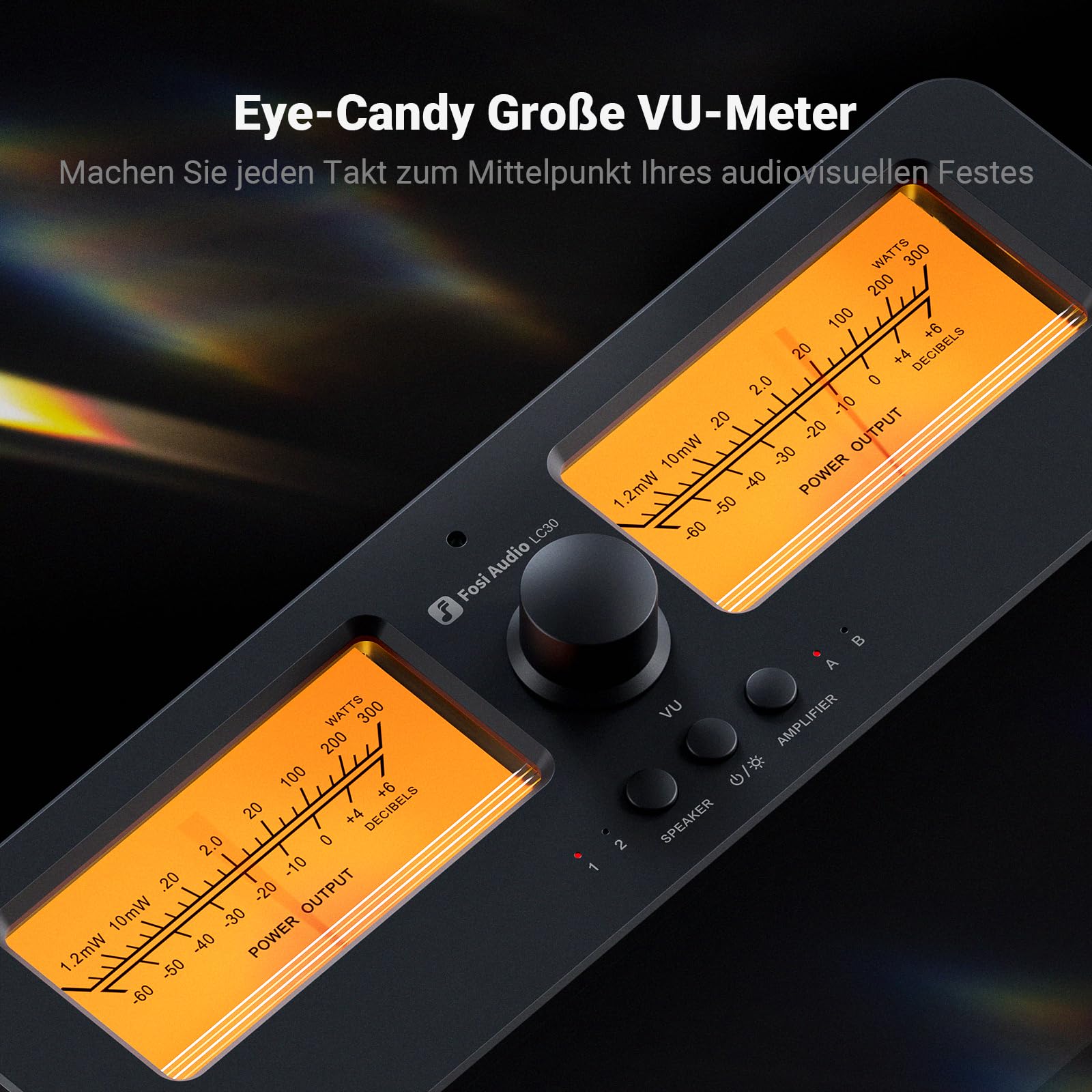 [Verbessert] Fosi Audio LC30 VU Meter Verstärker Lautsprecherwähler-Box, 2-Wege Analog-Audioschalter, für Stereo HiFi-Verstärker und Passive Lautsprecher, Home-Audio-Komponente mit Fernbedienung