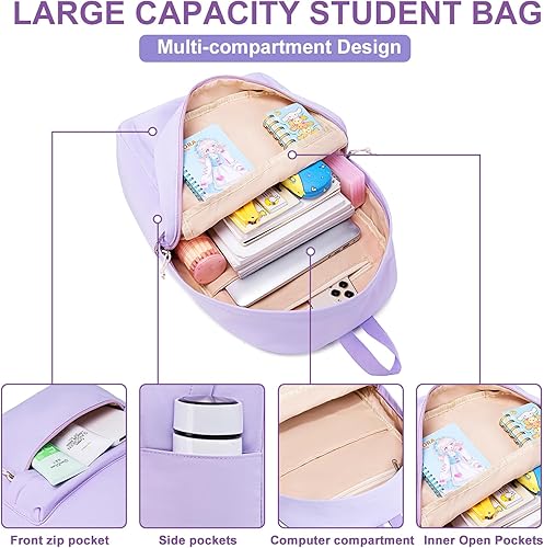 Miniatura 5 de LOIDOU Mochila para la escuela, adolescentes, niñas, niños, mochila casual, ligera, para estudiantes de secundaria, universidad, Púrpura, Casual