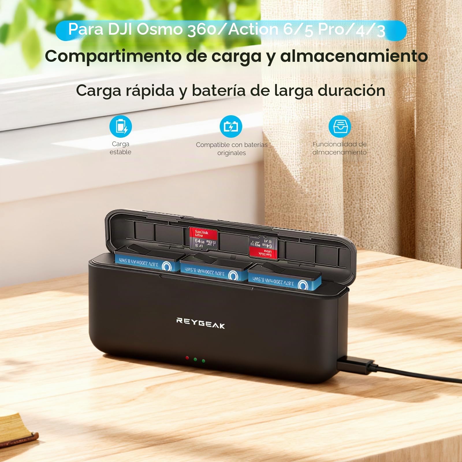 REYGEAK Batería y Cargador para dji Osmo Action 6/5/4/3-2 Baterías de Repuesto 2200mAh con Cargador Triple, Accesorio para Extender la Autonomía de Cámara de OSMO Action Accesorios
