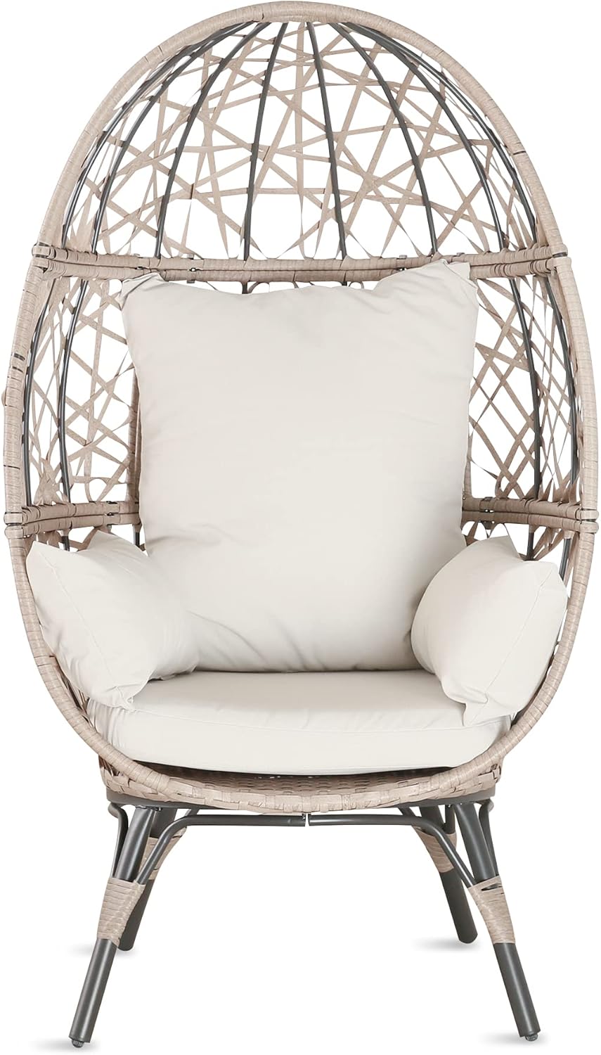 Ulax furniture Outdoor Teardrop Wicker Lounge Chair Indoor Patio Rattan Egg Chair with Cushion and Pillow