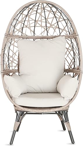 Miniatura 3 de Ulax furniture Silla de salón de mimbre con forma de lágrima al aire libre, silla de huevo de ratán para patio interior con cojín y almohada