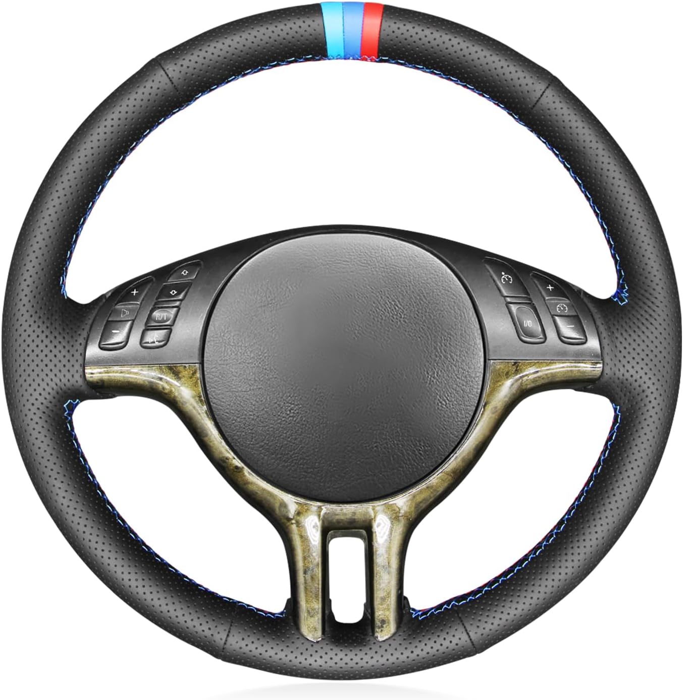 MEWANT Sewn Leather Steering Wheel Cover for BMW 3 Series E46 E46/5 2000 2001 2002 2003 2001 2005 / X5 E53 2000-2001/ Steering Wheels Accessories for 323Ci 325Ci 330Ci 325i 325xi 325iT 330i 330xi