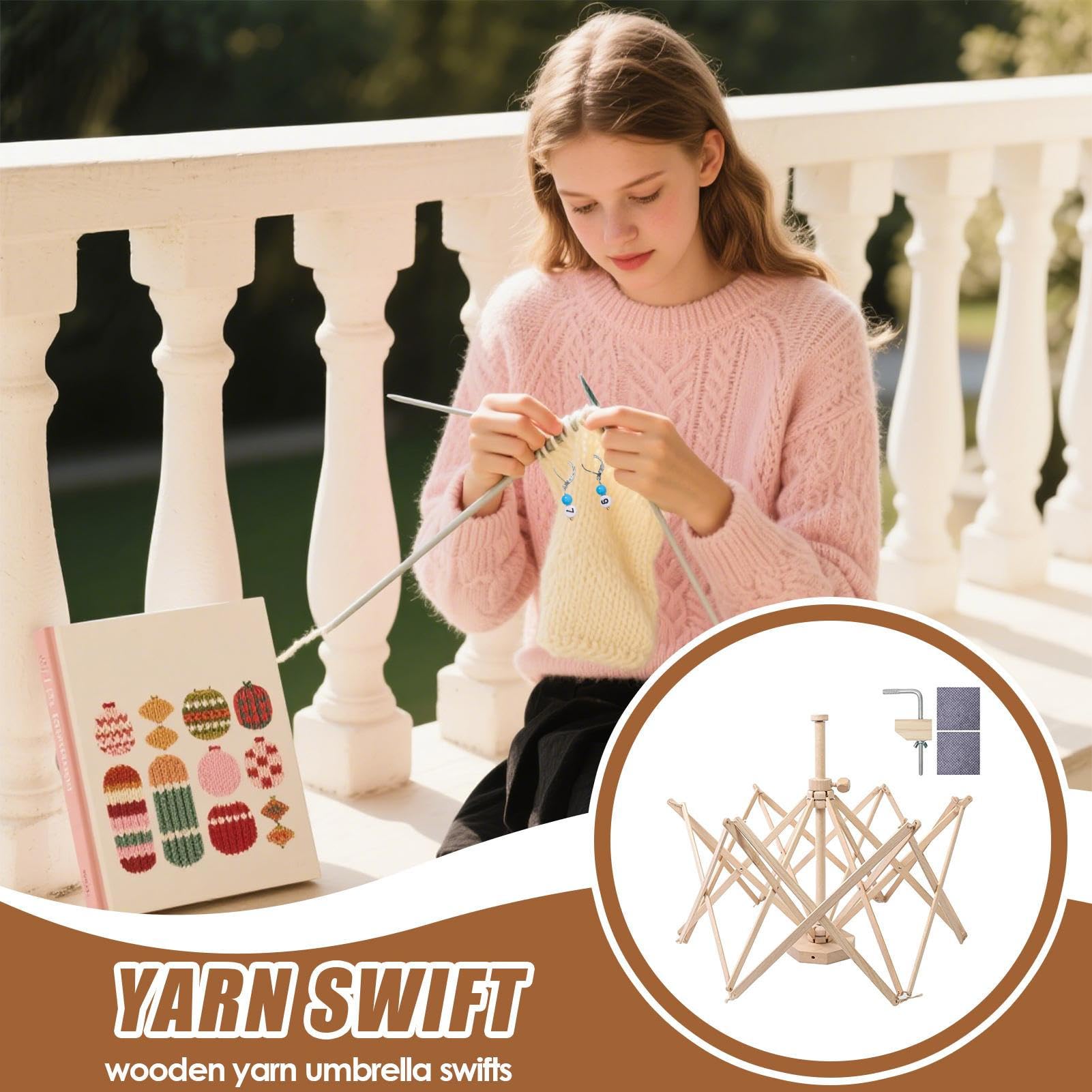 Garnschirm - Holzschirm Garnwickler – Häkelgarne Spinner-Werkzeug, Strickgarn-Twister | Handgefertigtes Faser-Wickelzubehör-Gerätesystem, elegante Bastelgeschenk-Lösung