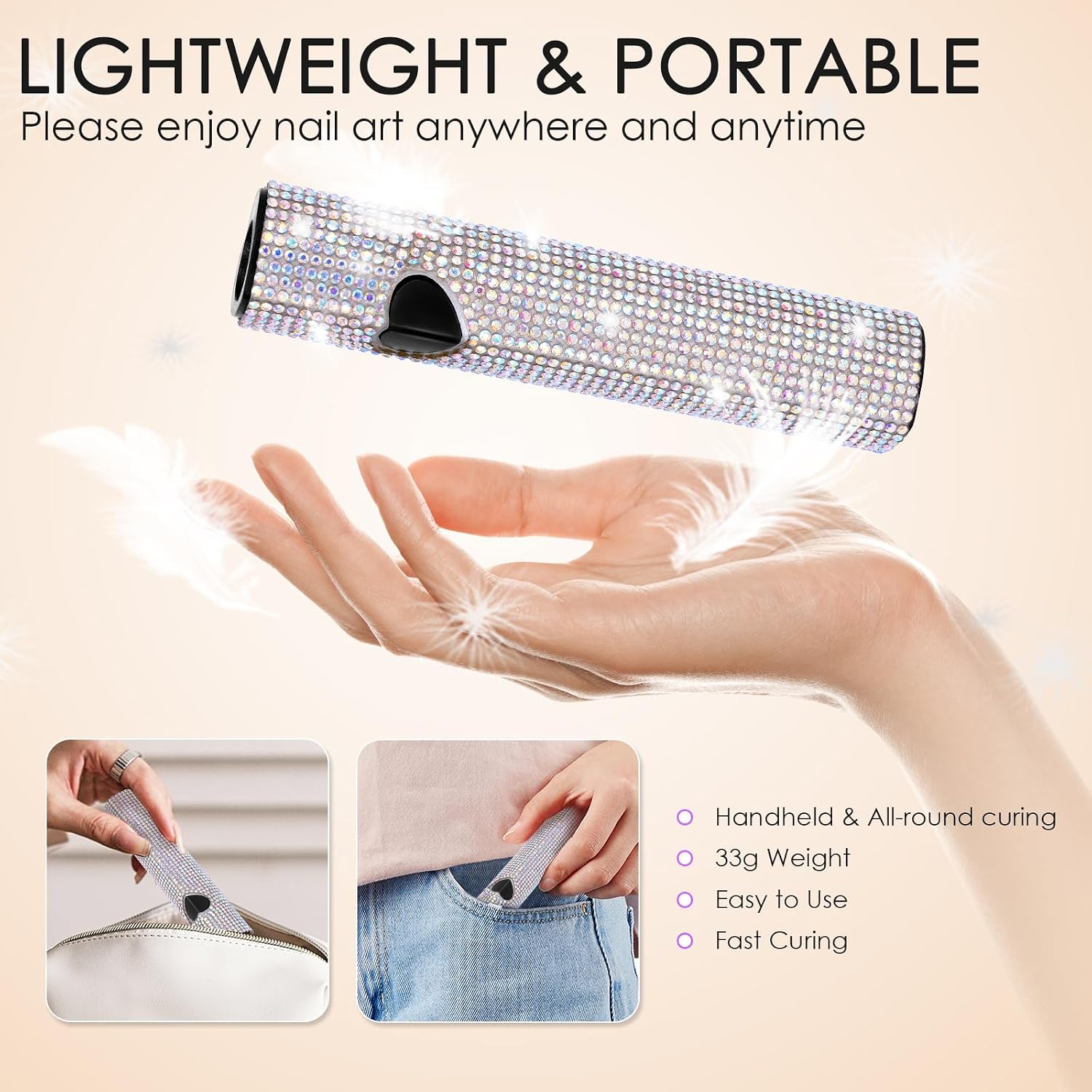 Linssy 10W Handheld UV Light for Gel Nails Mini Nail Lamp with USB Rechargeable Flash Cure Lamp, 3D Nail Art & Home Use (Diamond)
