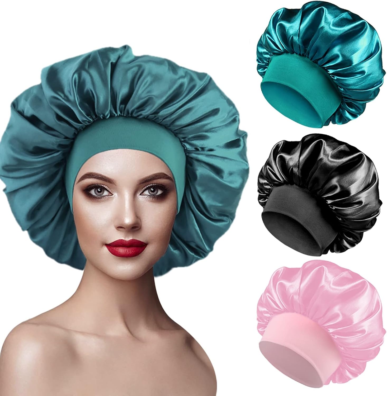 DRESHOW Cuffia di Seta per Dormire con Treccia di Raso per Donna, Fascia da Notte per Capelli Ricci Lunghi Locs