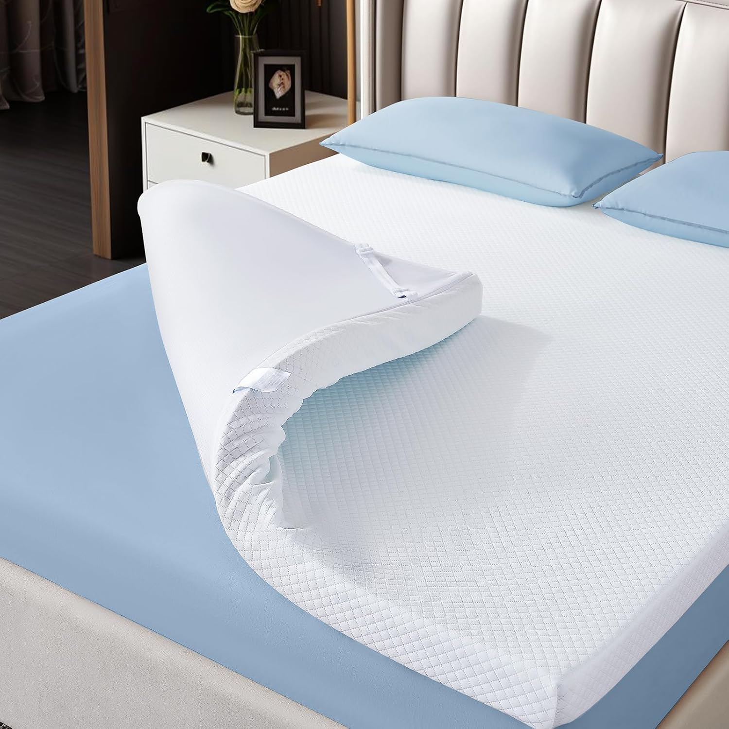 3 Inch Gel Memory Foam Mattress Topper King Size, High Density Cooling Gel Bed Topper, Pain Relief & Breathable, Non-Slip Design with Removable & Washable Cover, CertiPUR-US Certified