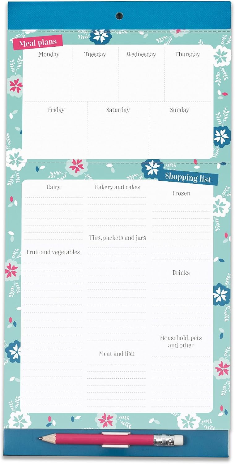 Boxclever Press Meal Planner & Magnetic Refrigerator Grocery List. Perforated shopping list pad with useful headings & weekly menu planner. Pocket for coupons & receipts.