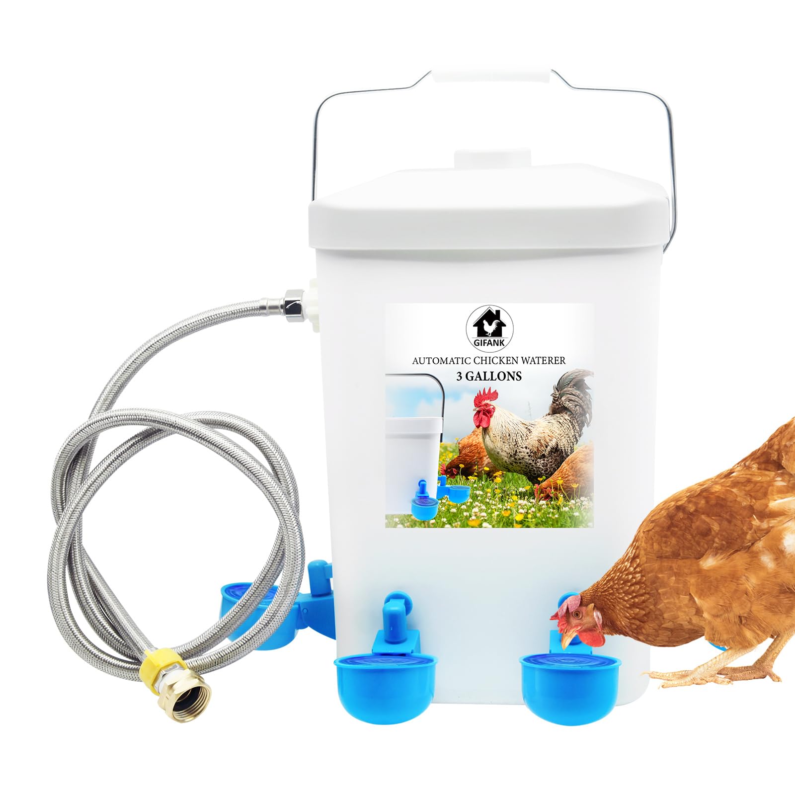 Dispensador automático de agua de pollo controlado, dispensador de agua de aves de corral de 3 galones con accesorio de manguera, accesorios automáticos para beber aves de corral para pollitos, pato