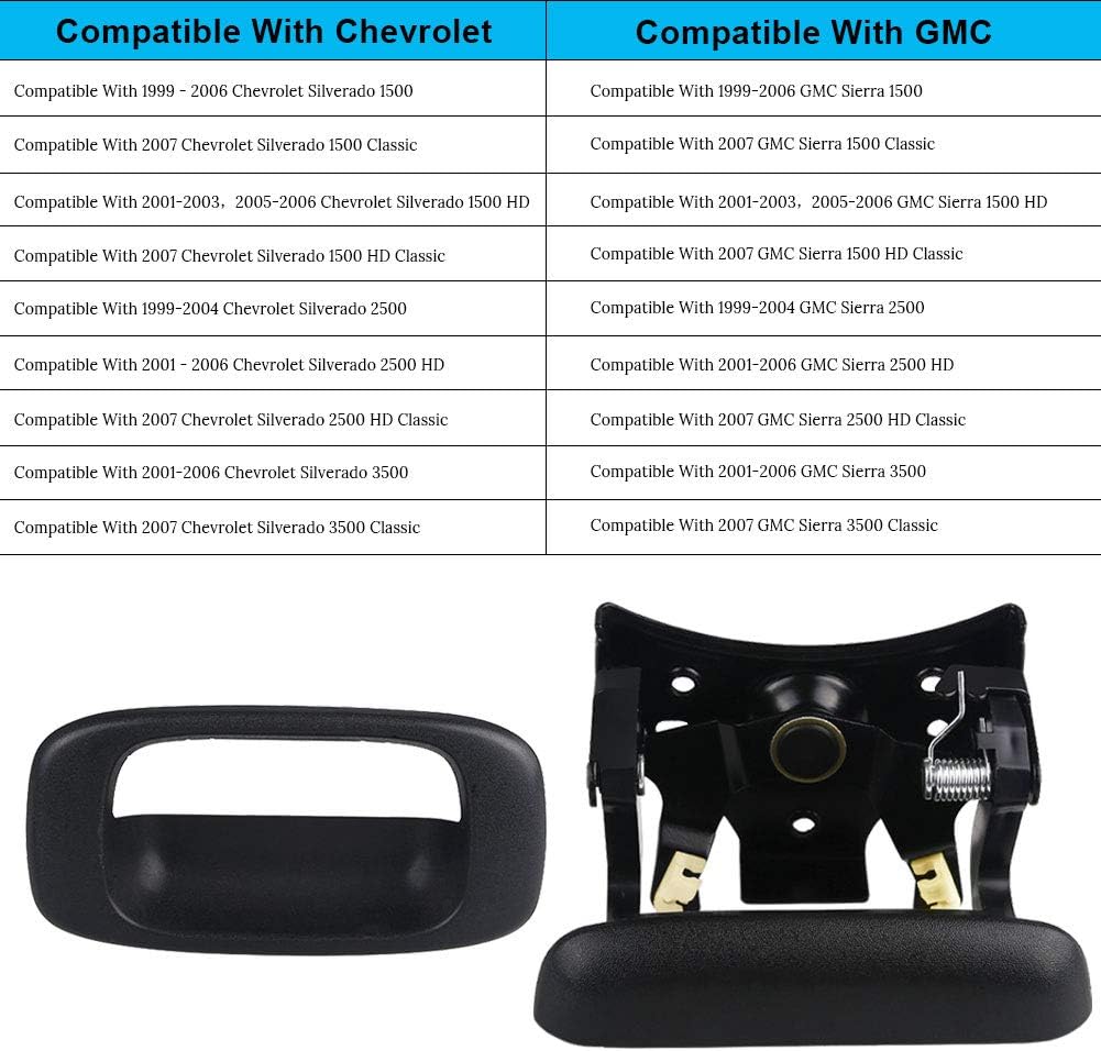 VANJING Compatible with Tailgate Handle Latch Bezel Trim with Clips Chevrolet GMC Silverado,Sierra 1500,1500HD,2500,2500HD,3500 Classic 1999-2007 Pickup-Replaces 15997911, 15228539, 15228541