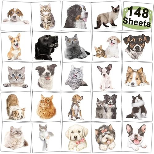 148 tatuajes temporales para niños – Tatuajes individuales 3D para cachorros y gatitos para niños y niñas, animales, regalos de fiesta de