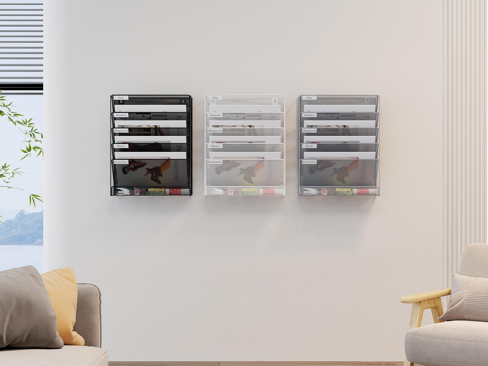 EasyPAG Métal Porte Document Mural A4 Organisateur de Bureau Range Papier Noir