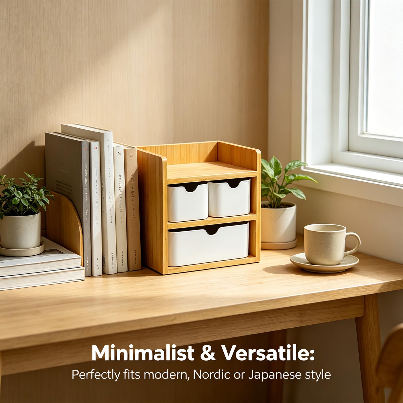Schreibtisch Organizer, Schreibtisch Organizer mit schubladen Holz und Bambus, vielseitige Aufbewahrungsbox für Schulmaterial, Schmuck, Kosmetik und Schreibwaren