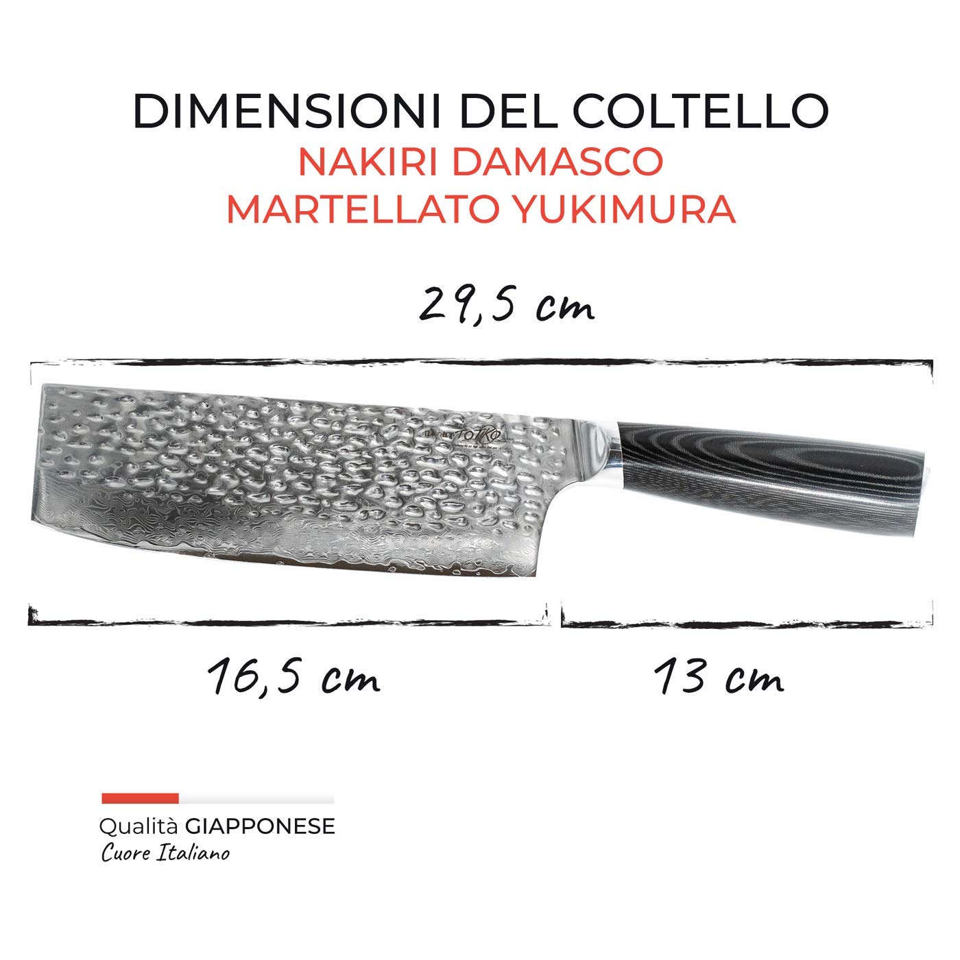 Japan Knives, professionelles japanisches Küchenmesser, NAKIRI GEHÄMMERTES YUKIMURA DAMASTMESSER mit 16,5 CM Klinge - 7 INCH