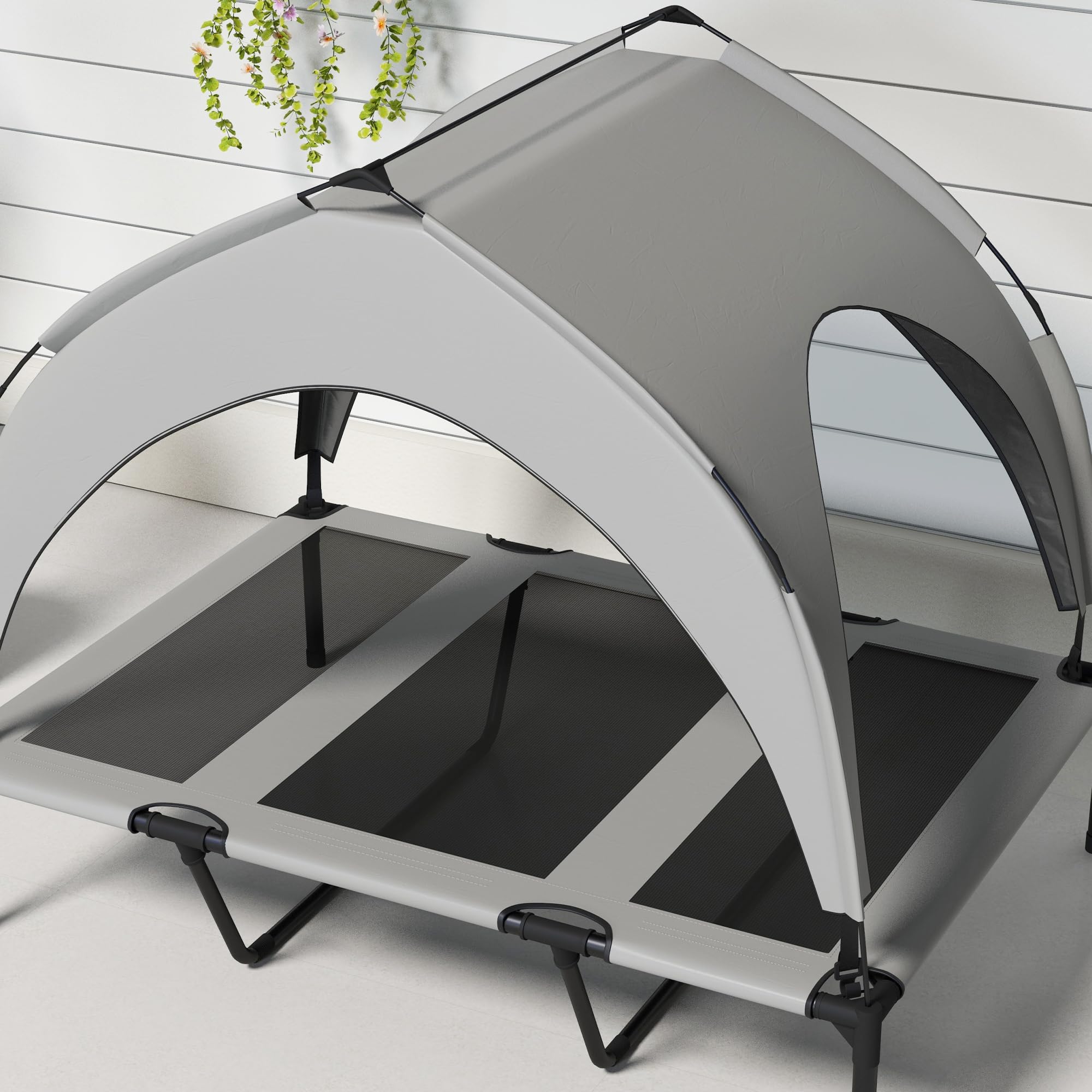 PawHut Lit Chien surélevé Camp Velum Taffetas Tissu textilène Micro-perforé Sac Transport Inclus 106 x 76 x 94 cm Gris