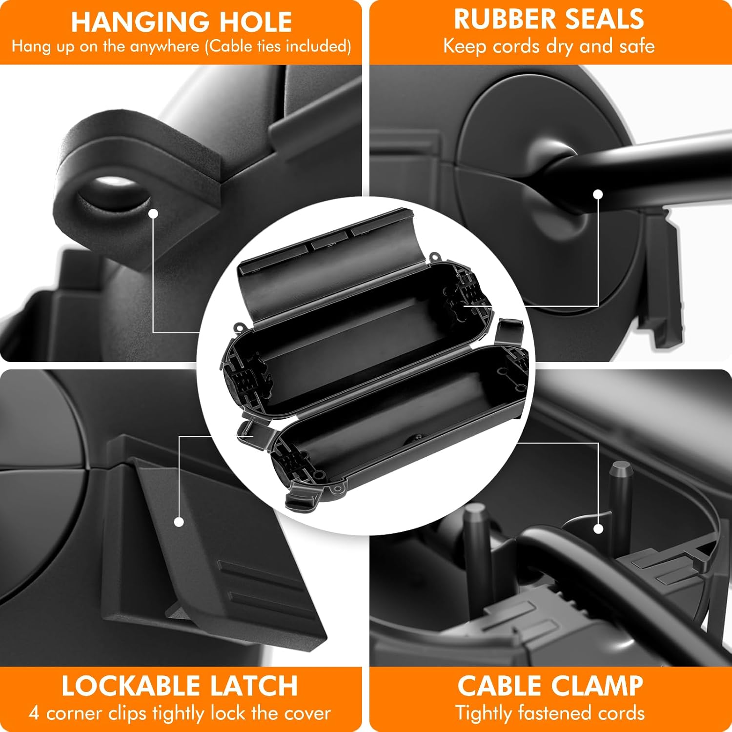 RESTMO 5-Piece Outdoor Waterproof Electrical Box Set – 12.5" x 8.5" x 5" Large & 7.1" x 2.3" x 2.3" Small, Weatherproof Boxes for Power Strip, Outlet, Plug, Socket, Timer, Holiday Light, Black