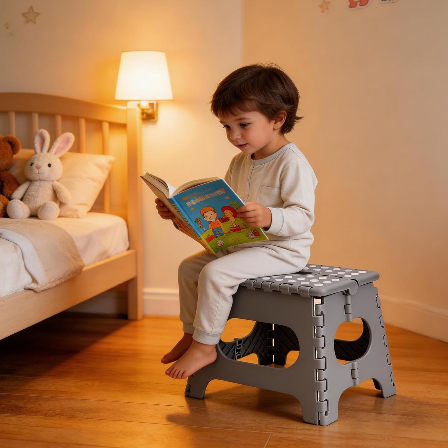 Folding Step Stool, 11 Inch Foot Stool for Kids Adults - Holds Up to 330 lbs, Lightweight Foldable Step Stool with Anti-Slip Surface, Carry Handle for Home Indoor Outdoor (Light Grey)