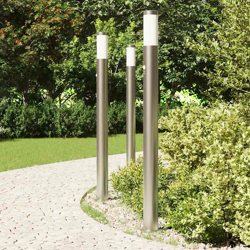 Set di 3 lampade a colonna con sensore in acciaio inox, altezza 110 cm, IP44, per esterni, terrazza, giardino, con sensore di movimento PIR e diffusore per un'illuminazione sicura del