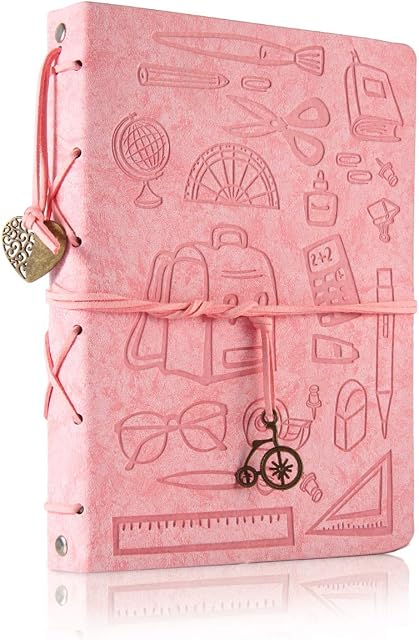 ThxMadam Pink Scrapbook Leather Photo Album Vintage Wedding Guest Book Memory Book with 60 Black Pages Present for Valentines Anniversary Mothers Day Birthday Gift for Teacher Student Kids Friend