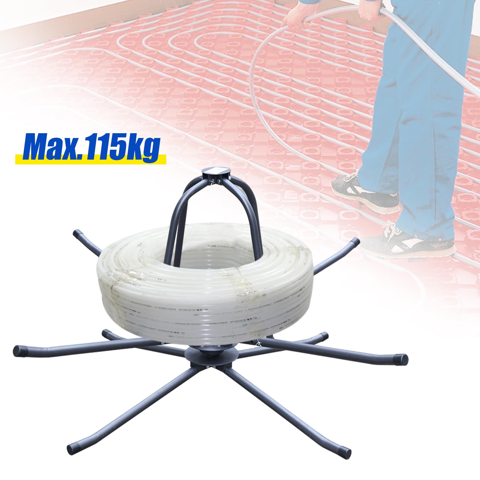 Carrete de tubo para calefacción por suelo radiante, enrollador de tubos, cable máx. 115 kg, Q235, hierro negro, compuesto de tubería para el suelo, cable de calentamiento, dispensador de carrete con