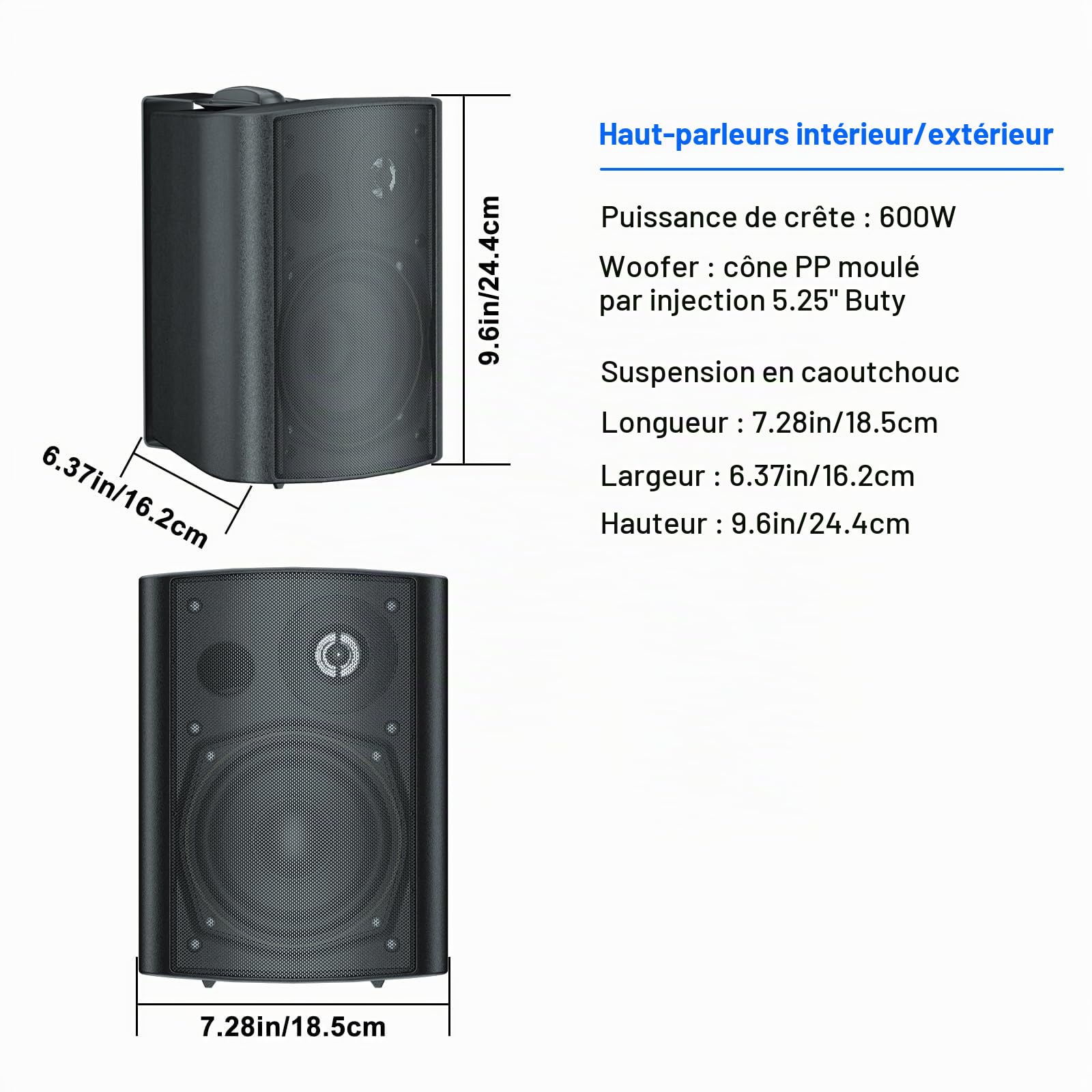 STUDIOFINIX Etanche Enceintes d'extérieur 5.25 Pouces avec 300 Watts de Basses puissantes, Couverture sonore stéréo à Large Plage, durabilité par Tous Les Temps (2 Paires, Noir)