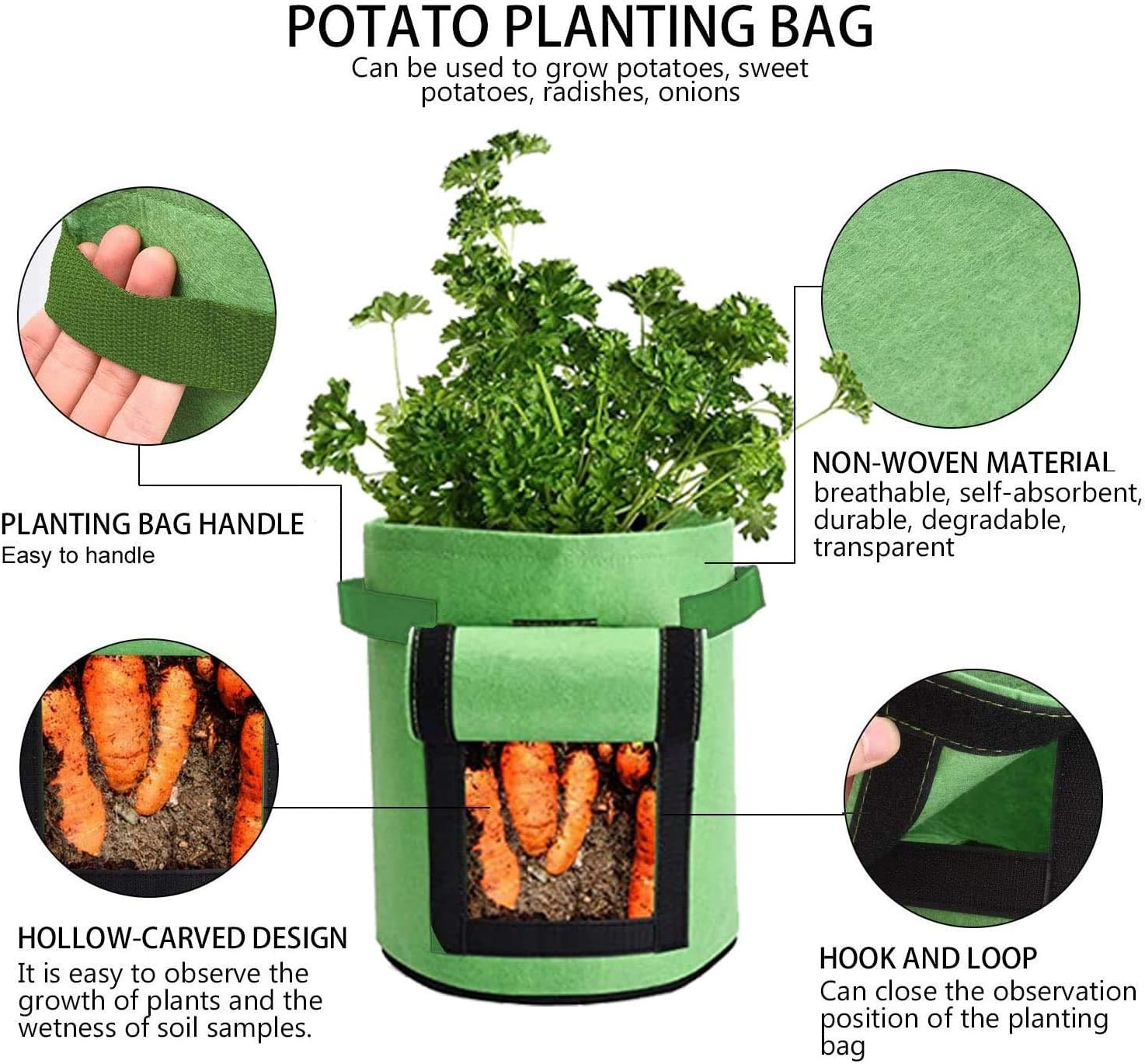 2 Pack 7 Gallon Potato Grow Bags, Planter Bag Heavy Duty, Thickened Growing Bags Garden Vegetable Planter with Handles & Large Harvest Window