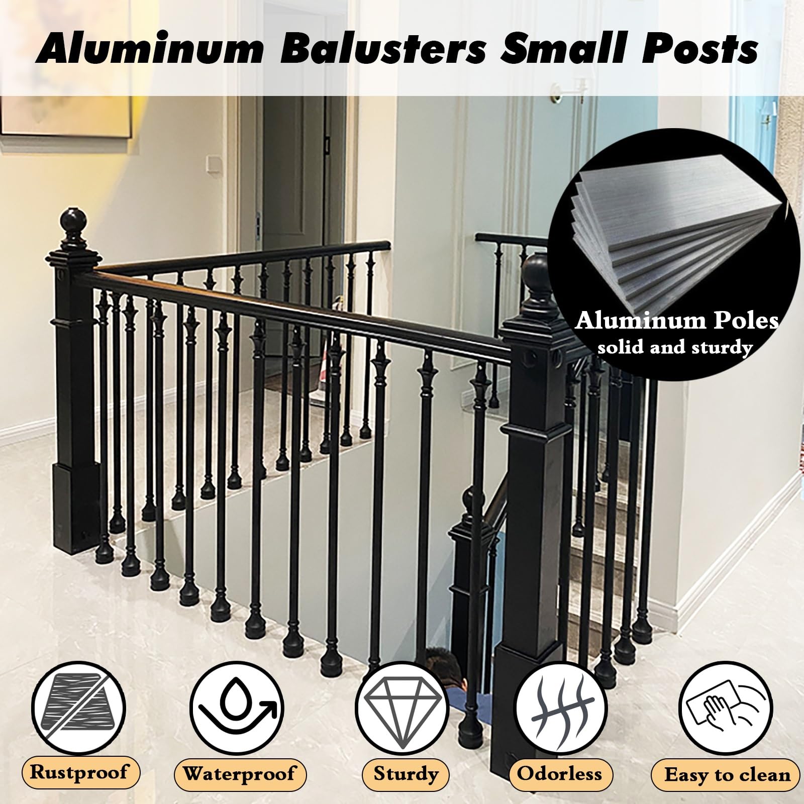 Metalowe słupki ogrodzeniowe Tralki schodowe z regulowanym wspornikiem, proste kwadratowe wrzeciona balustrad 14 mm Kolumnowe do ochrony(5 pcs)