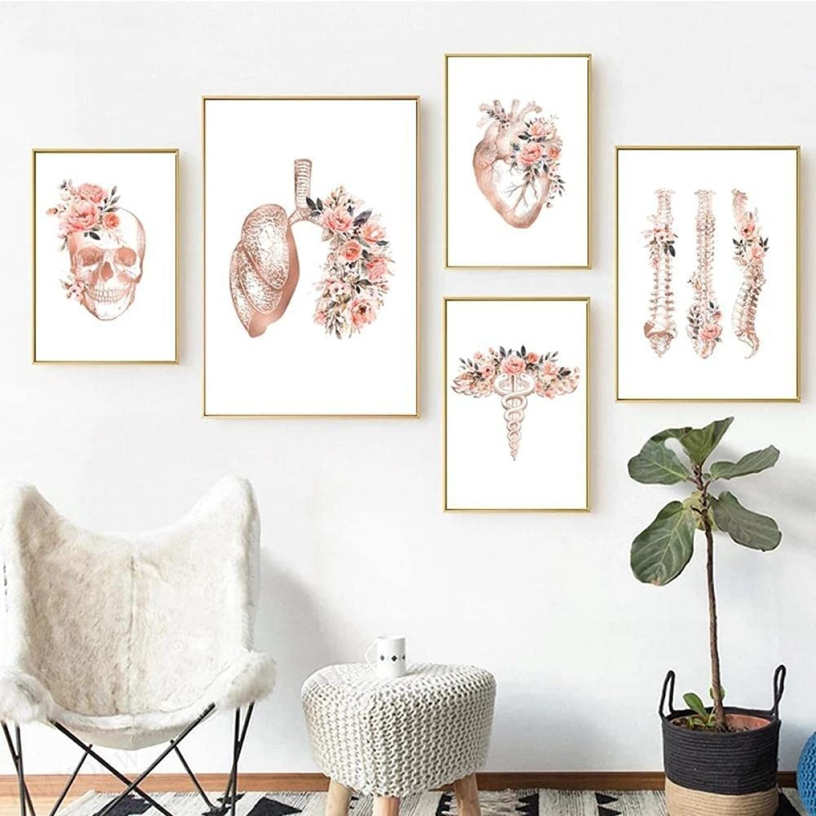Toile peinture poumons et coeur fleuris pour creer une decoration murale de cabinet medical