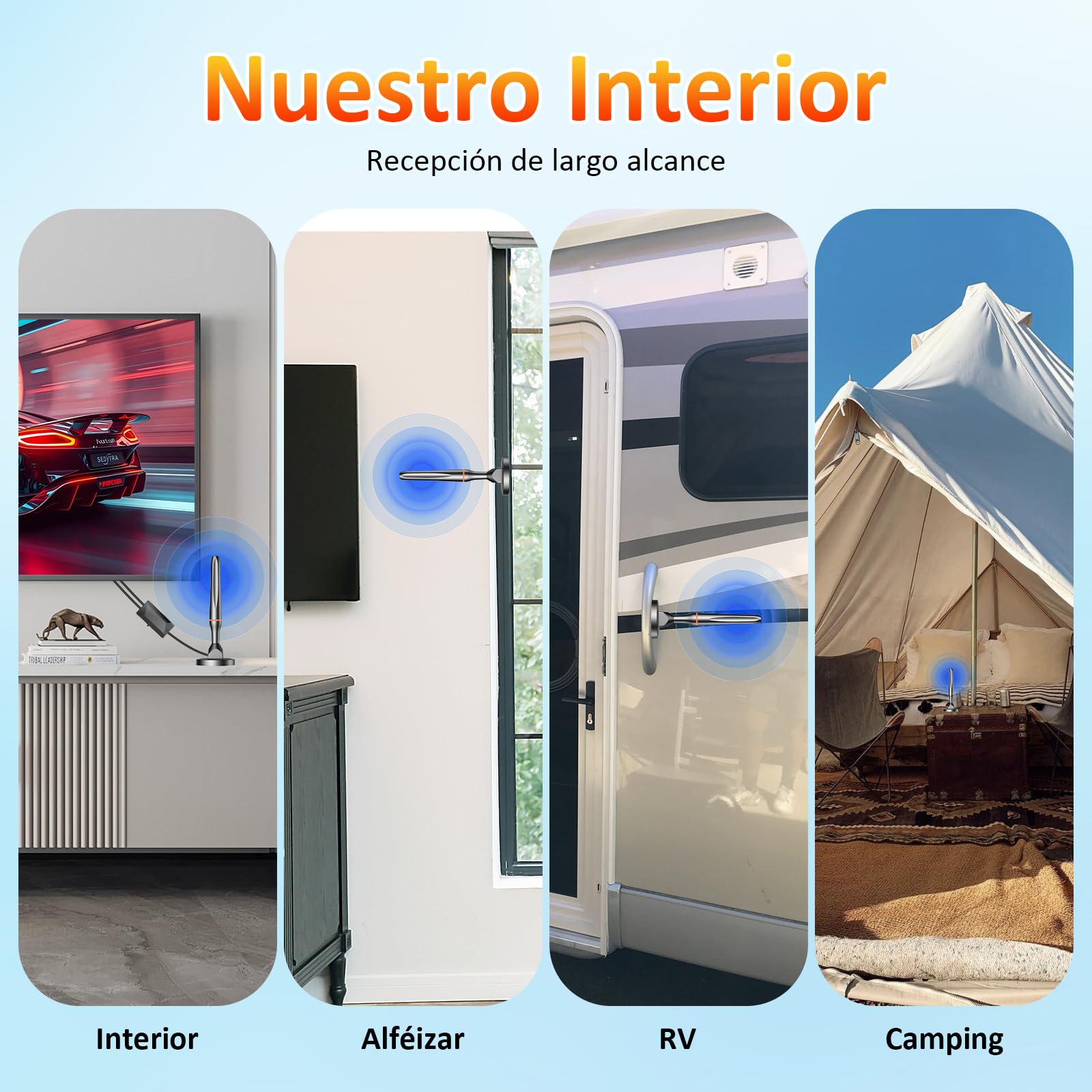 Antenna TV interna potente 2025, 260 miglia ricevitore digitale 4 K/1080P con base magnetica, antenna TV portatile, capta tutti i canali locali, cavo coassiale 3M