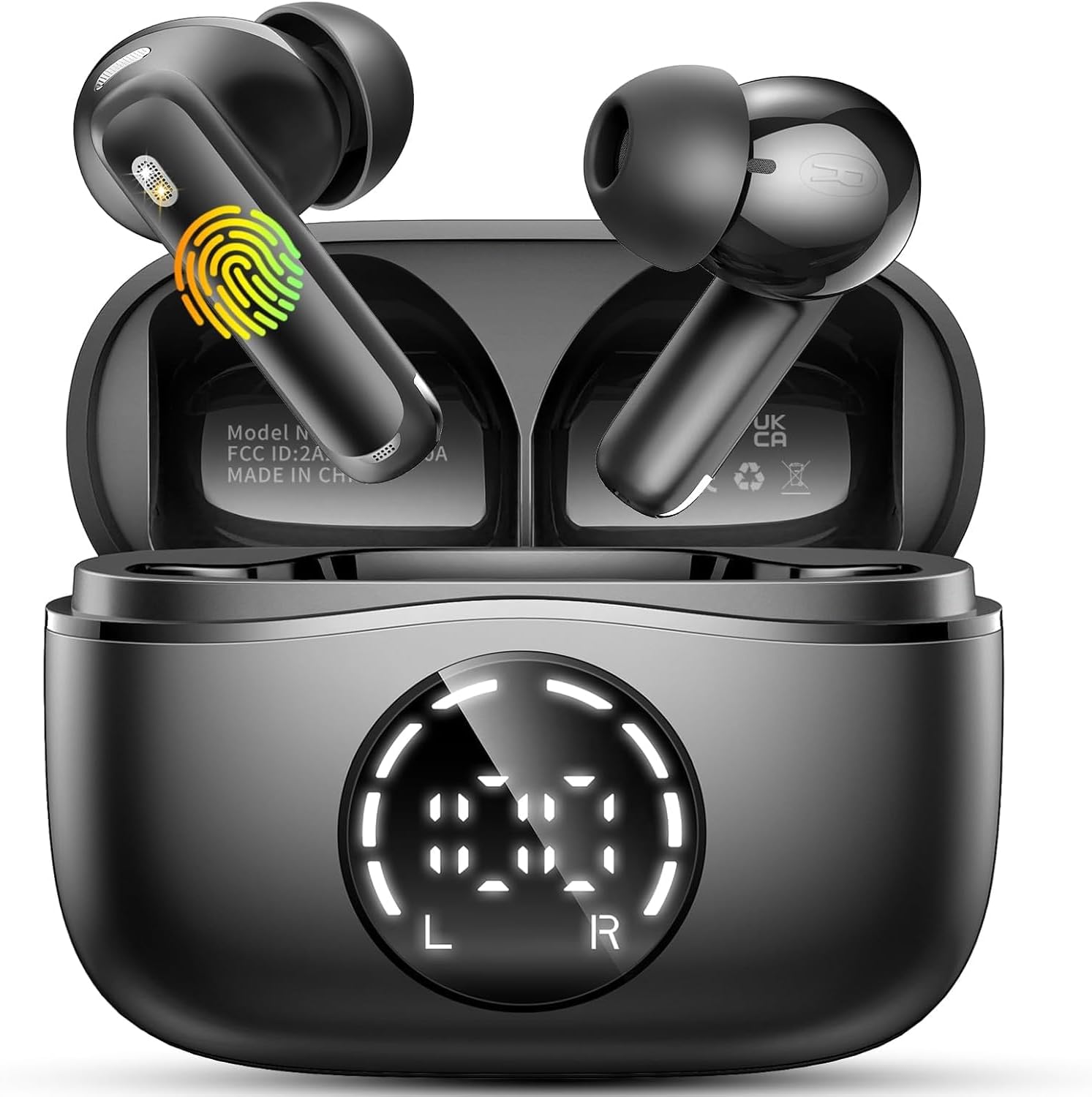 Wireless Earbuds, 2025 Bluetooth Headphones V5.4 Ear buds Built-in ENC Noise Cancelling Mics, 48H Stereo Bass Bluetooth Earbuds with Dual LED Display, IP7 Waterproof Earphones for Android iOS, Black