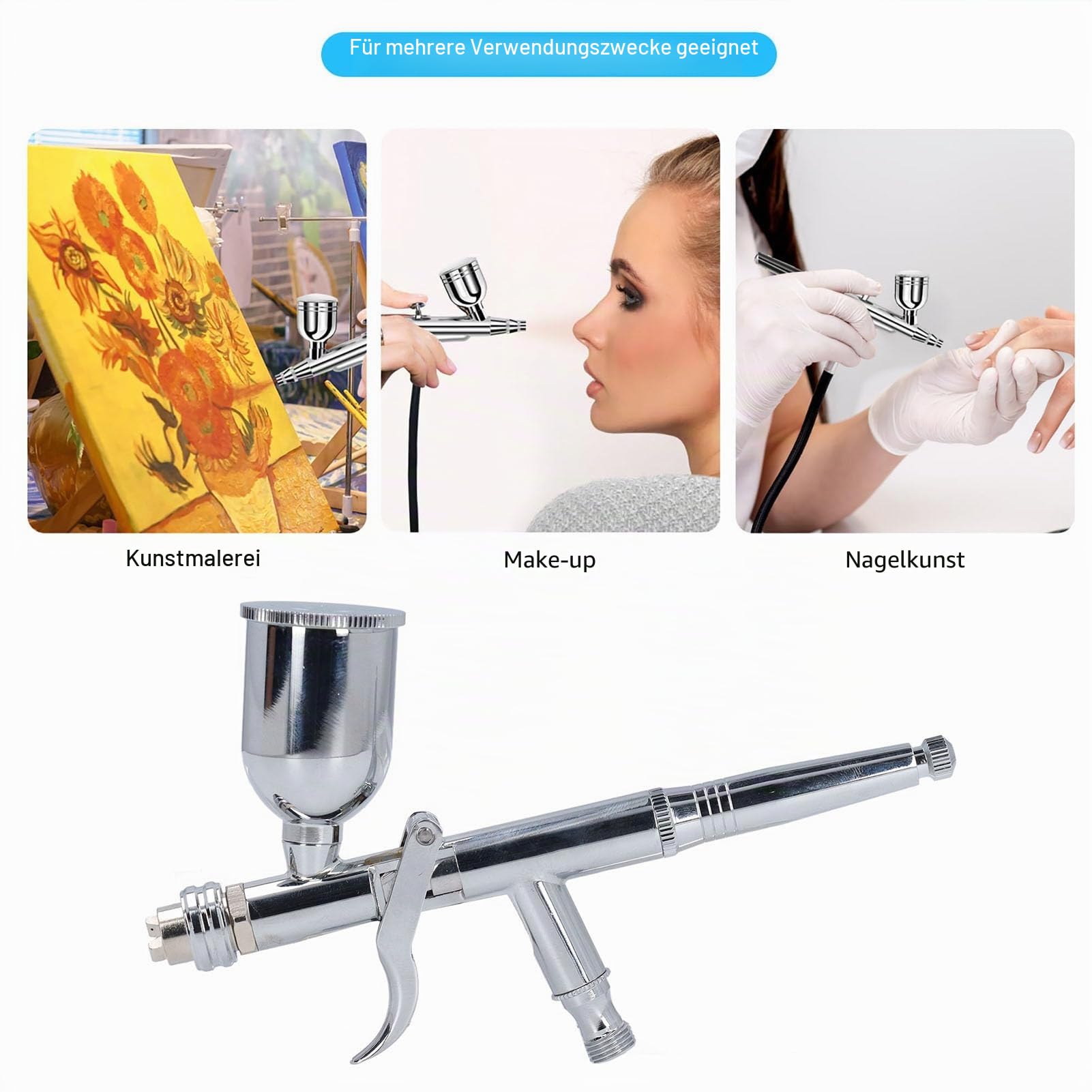 Set Airbrush Pistole 0,5 mm Düse für Modellmalerei Modellbau und Möbelreparatur mit Flüssigkeitssteuerung Mustersteuerung und Luftventileinstellung