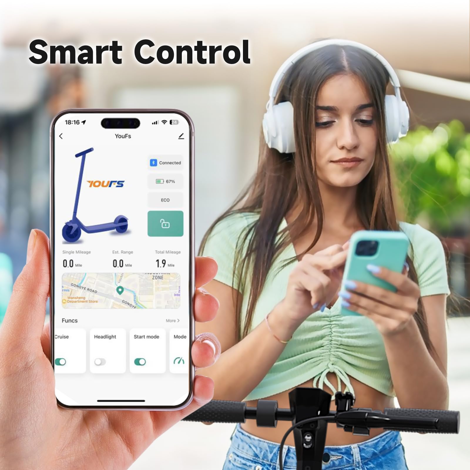 Patinete eléctrico para adultos, neumáticos neumáticos neumáticos de 10 pulgadas, patinete eléctrico 500 W, velocidad máxima 25 km/h, autonomía 40-45 km, batería 36 V 15 Ah, luces laterales RGB, Rough