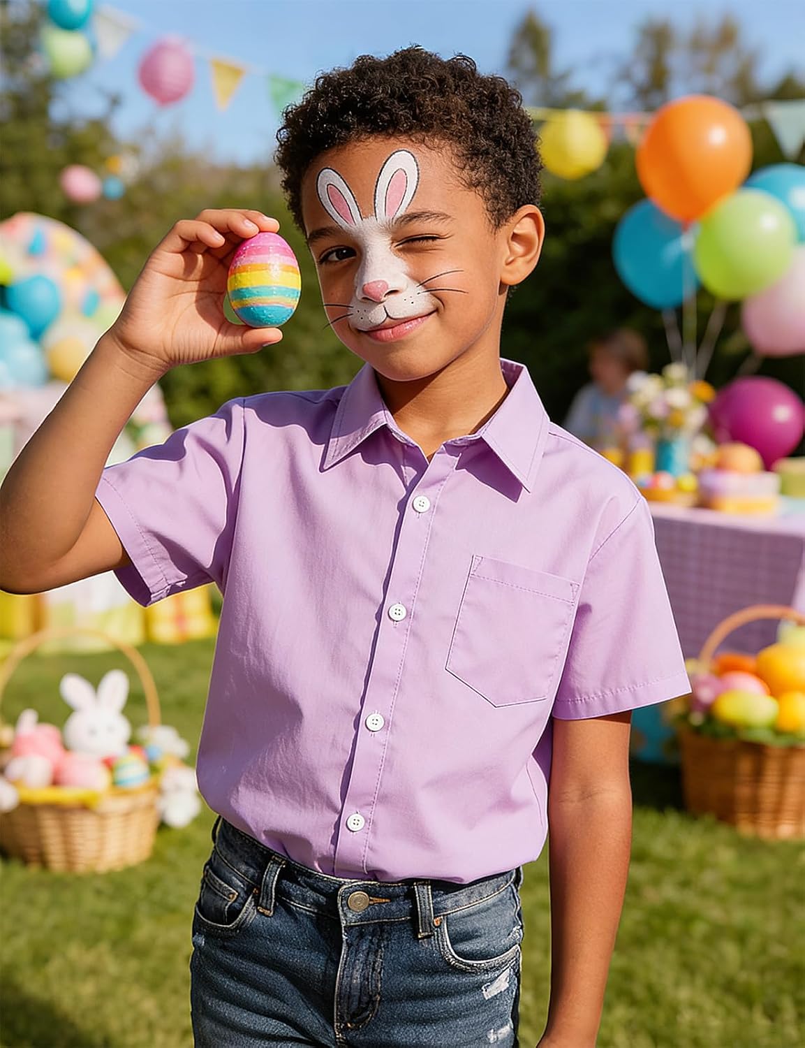 A&J DESIGN Boys Short Sleeve Dress Shirt Kids Formal Uniform Solid Collared Button Down Shirt with Chest Pocket - Image 2