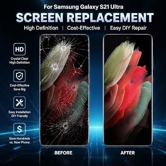 OLED for Samsung Galaxy S21 Ultra 5G LCD Screen Replacement for Samsung S21 Ultra Touch Digitizer Screen Display Assembly with Frame Toolkits G998U G998B/DS Black