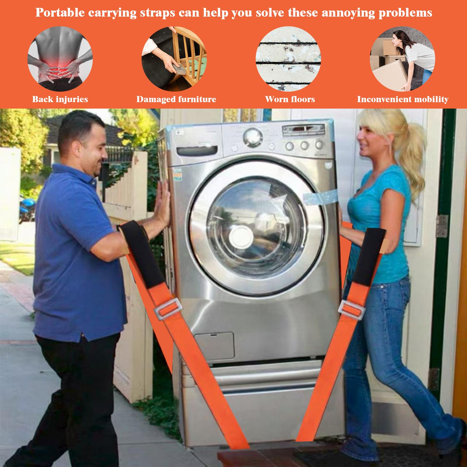 4 Pièces Sangle Demenagement, Professionnelles Sangle Levage Ajustables pour 2 Déménageurs Manutention, Déplacer Soulever Meubles Appareils Électroménagers, Objets Lourds Plus Facilement