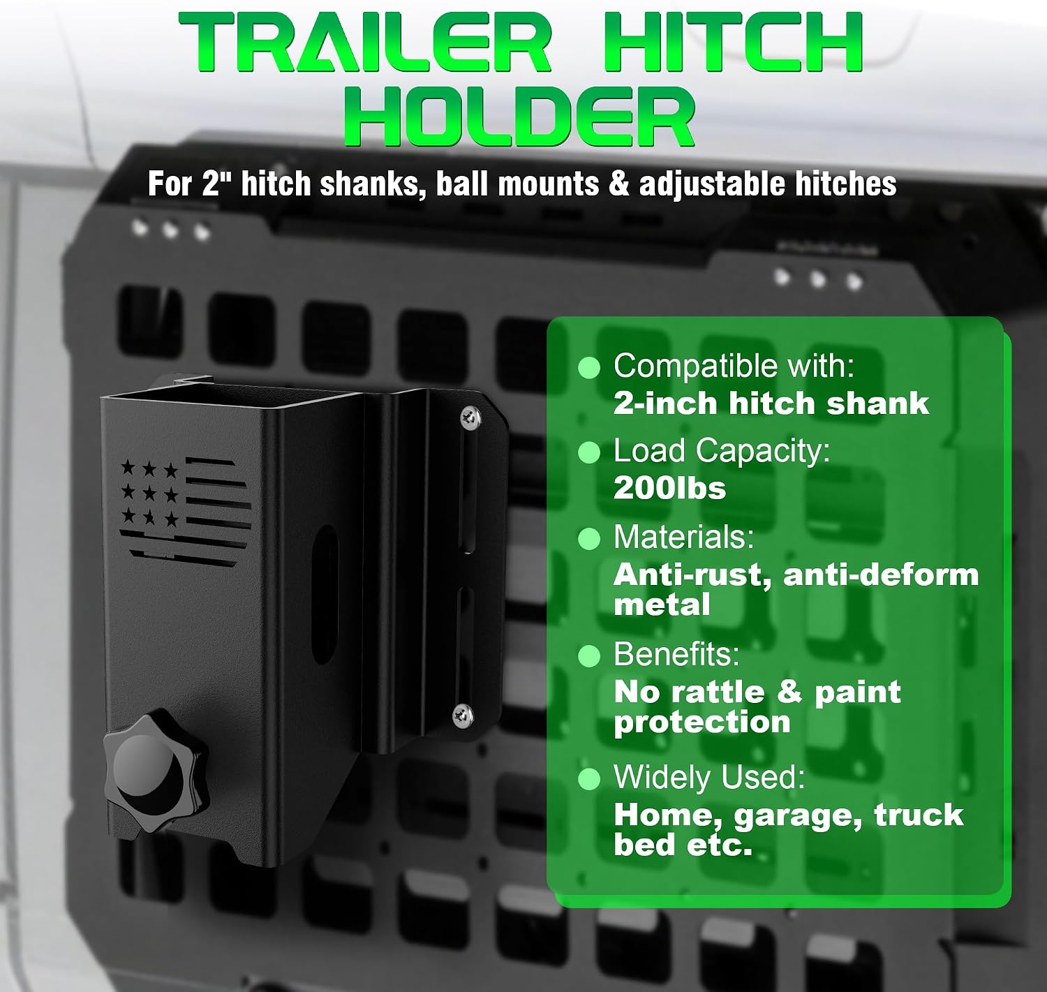 Hitch Holder Truck Bed,2-inch Trailer Hitch Storage Bracket,2" Ball Mount Hitch Receiver 200lbs Load Capacity Organizer for Pickup Truck Bed Garage Wall