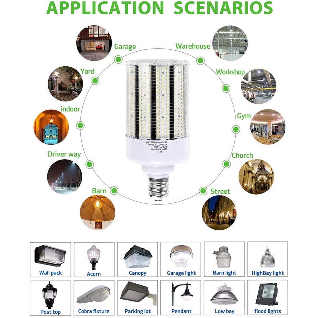 Ampoules De Maïs LED 100W Au Lieu De 400W Halogénure Métallique HPS Vapeur De Mercure Lampe CFL HID 5000K E39 Mogul Base Adaptée À L'éclairage Commercial Et Industriel,150w