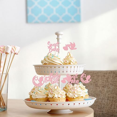 Miniatura 67 de 24 piezas Oh Baby Boy Cupcake Toppers Silver Glitter Enterizo Botella Cisne Baby Shower Boy Cupcake Picks Género Reveal Theme Baby Shower Niños