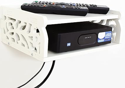 wolpin Polyvinyl Chloride Wall Shelves Set Top Box Holder, Modern Design Wifi Router Stand Wall Remote Shelf For Home Living Room (Pack Of 1) White