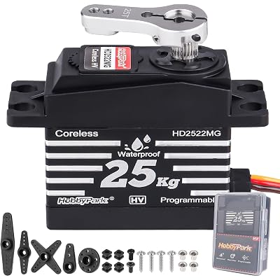 HobbyPark Waterproof RC Servo 25KG High Torque Metal Gear Digital Servo for 1/12 1/10 RC Car Truck Buggy Programmable 2BB Control Angle 180° HV (Coreless Motor)