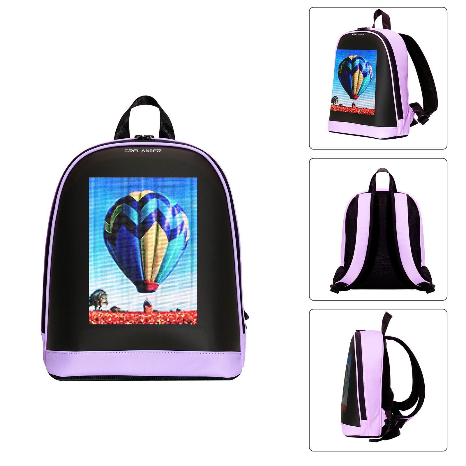 Crelander Zaino a LED, piccolo zaino per computer portatile con schermo programmabile, piccola borsa a tracolla intelligente dinamica moda per ciclismo viaggi Daypack App Control, 12 pollici